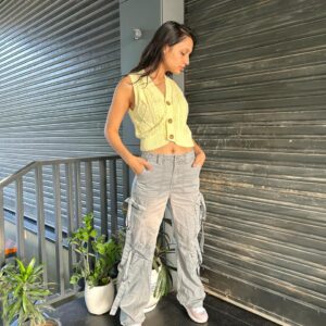 UNISEX RETRO CARGO PANTS ( LIGHT GREY)