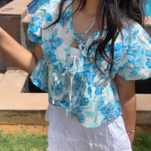 LILY PEPLUM TOP IN AQUA BLUE