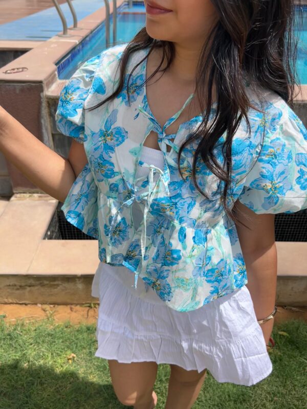 LILY PEPLUM TOP IN AQUA BLUE - Image 2