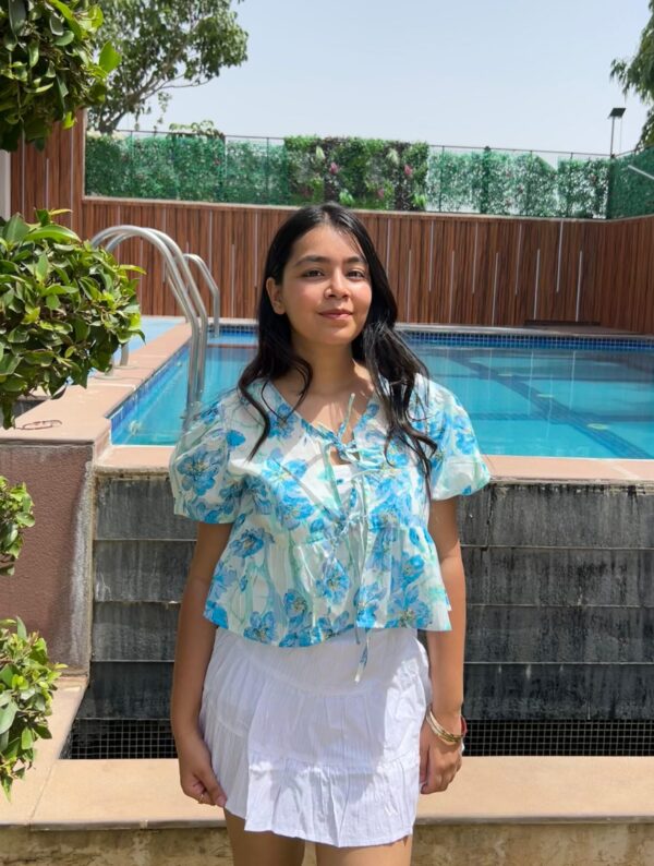 LILY PEPLUM TOP IN AQUA BLUE