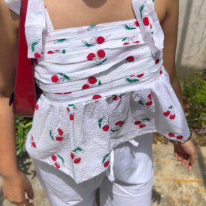CHERRY SHEERY PEPLUM TOP