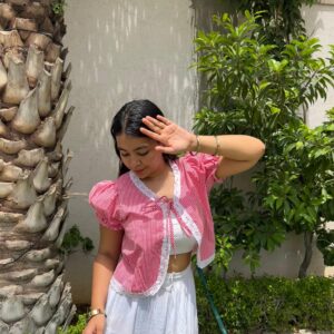 JOY LACE TOP WITH RED STRIPS