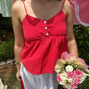 ISABELLA PEPLUM TOP IN RED