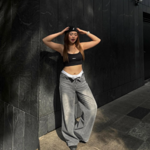 Tinted grey wide baggy denim